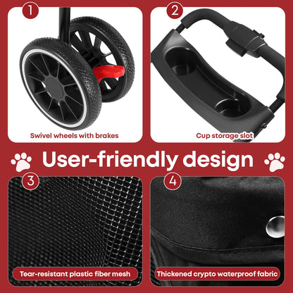 Pet Stroller For Small Medium Cats & Dogs Mesh Canopy Pet Travel Carrier Suitable Outdoor Travel