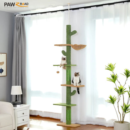 Cat Tree 5-Tier Floor to Ceiling Cat Tower Hammock Dangling Ball for Indoor Cats