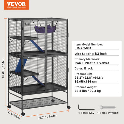 64.6" Rolling Metal Ferret Cage Large 4-Tier Critter  Rats Hamster Guinea Chinchilla