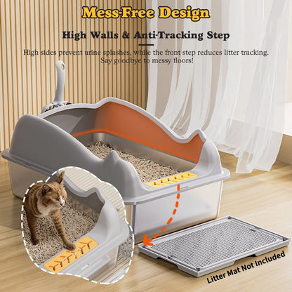 Stainless Steel Cat Litter Box With Lid, XL Metal For Big Cats, Never Absorbs Odors, Non-Sticky, Easy Clean, Anti-Urine Leakage