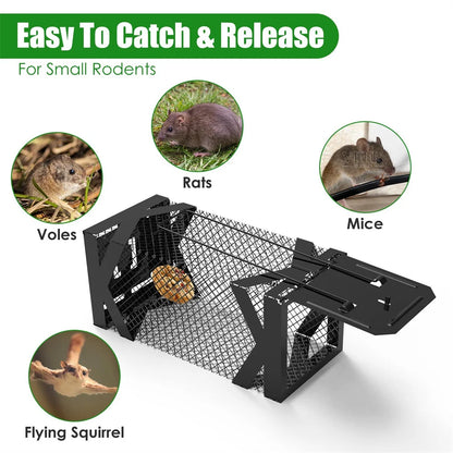 2PCS Humane Mouse Trap Cage, Non-Lethal (No Electricity/Glue/Chemicals), Heavy Duty 1.15mm Metal (Rustproof), Easy Catch Release
