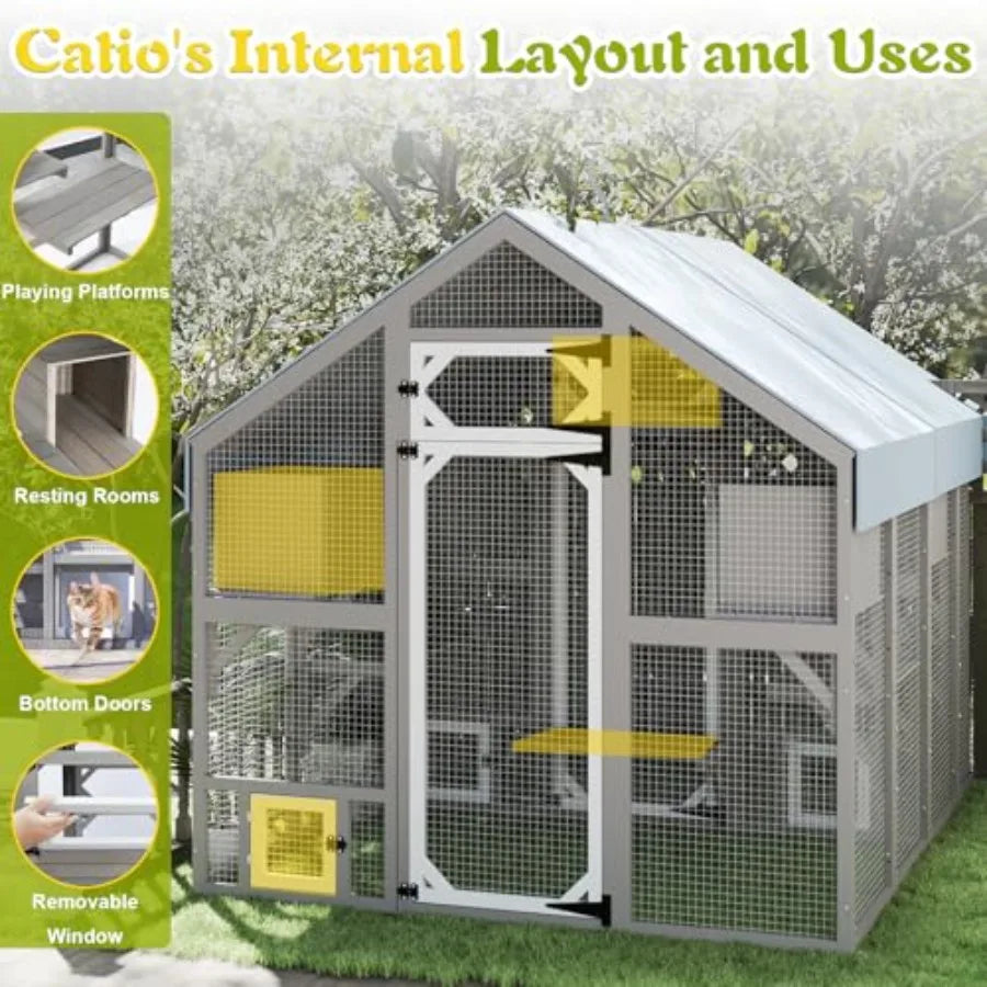 71 H Outdoor Cat Enclosure for Multiple Cats with Weatherproof Roof