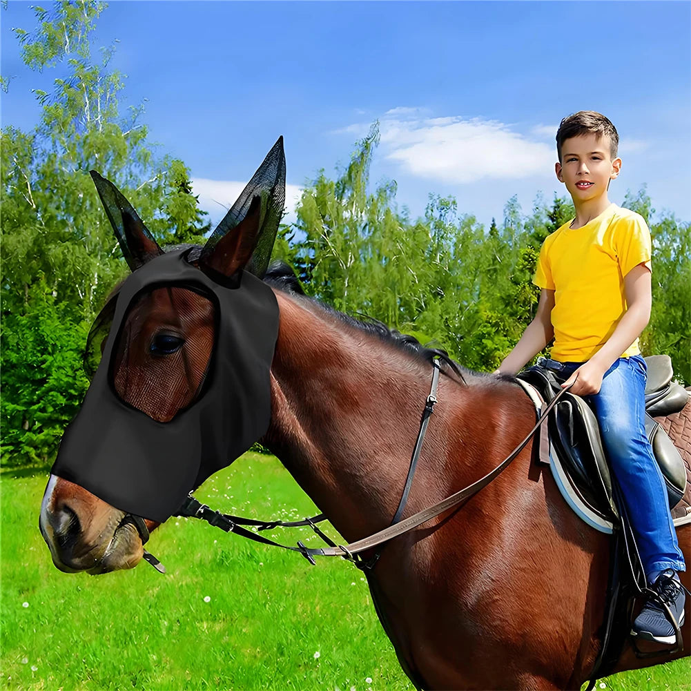 Mesh Fly Mask Hood Breathable Horse Face Mask Ear Protection Meshed Horse Ear Cover Anti-Worms