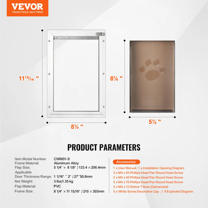 SucceBuy Pet Door Aluminum Frame with Lock and Flap System  Easy to Install in Interior or Exterior Doors