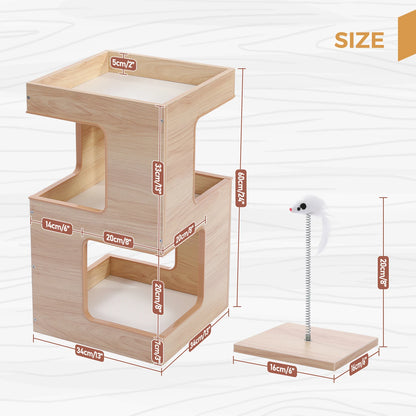 Wood Cat Condo House Bed with Removable Soft Mats