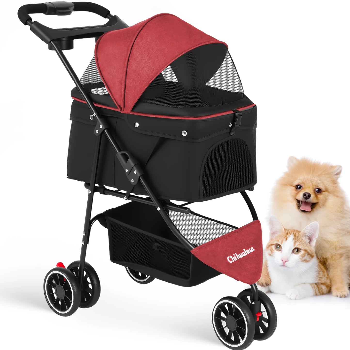 Pet Stroller For Small Medium Cats & Dogs Mesh Canopy Pet Travel Carrier Suitable Outdoor Travel