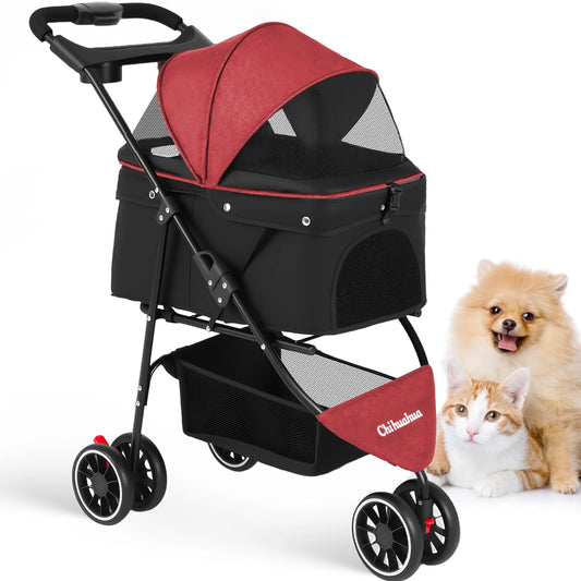 Pet Stroller For Small Medium Cats & Dogs Mesh Canopy Pet Travel Carrier Suitable Outdoor Travel