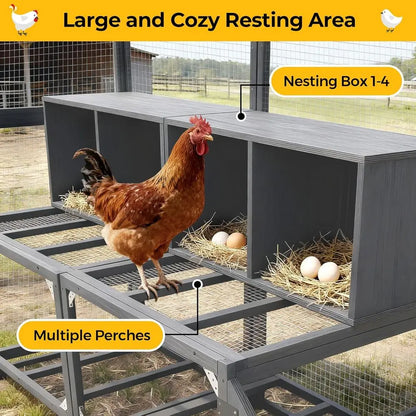 Large Outdoor Chicken Coop with Insulation, Waterproof Cover, 4 Nesting Boxes, Roosting Bars for 10-15 Chickens, 9x6x6ft, Charco