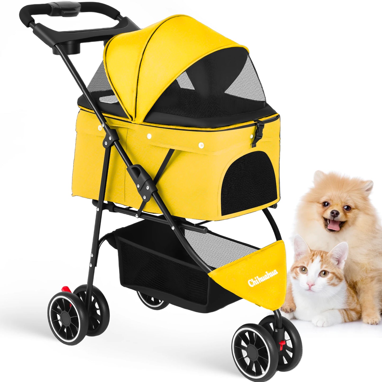 Pet Stroller For Small Medium Cats & Dogs Mesh Canopy Pet Travel Carrier Suitable Outdoor Travel