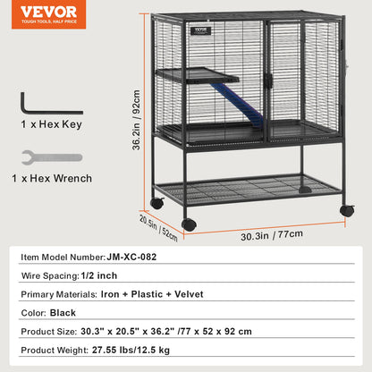 64.6" Rolling Metal Ferret Cage Large 4-Tier Critter  Rats Hamster Guinea Chinchilla