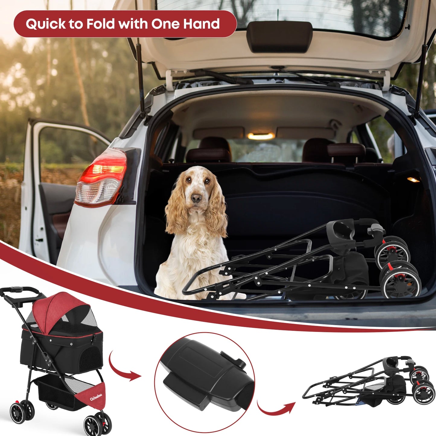 Pet Stroller For Small Medium Cats & Dogs Mesh Canopy Pet Travel Carrier Suitable Outdoor Travel