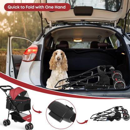 Pet Stroller For Small Medium Cats & Dogs Mesh Canopy Pet Travel Carrier Suitable Outdoor Travel