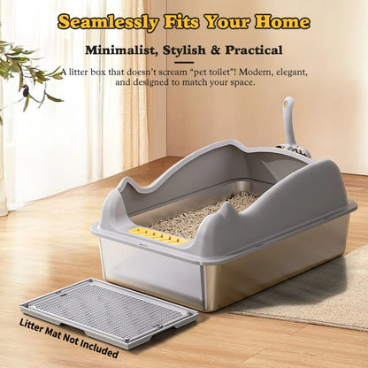 Stainless Steel Cat Litter Box With Lid, XL Metal For Big Cats, Never Absorbs Odors, Non-Sticky, Easy Clean, Anti-Urine Leakage
