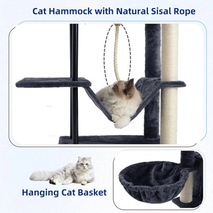 43.3 Inch Cat Tree, Steel Tube, Hammock, Condo, Scratching Post in Smoky Gray