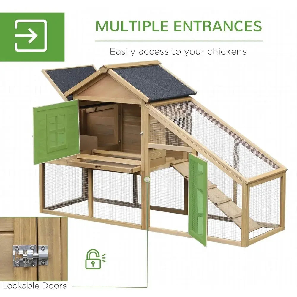 Natural Wooden Chicken Coop with Removable Tray, Ventilated Windows, and Nesting Box for Hens