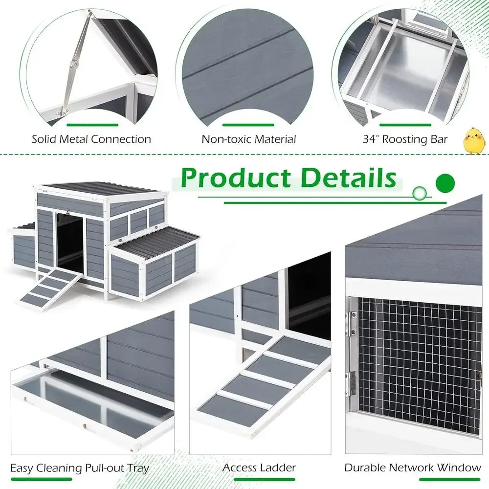 6-Box Nesting Wooden Chicken Coop for Outdoor Backyard, Large Hen House Hutch for Poultry Pets