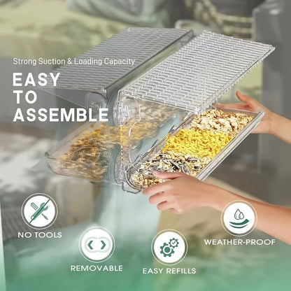 Large Window Bird Feeder with Removable Seed & Water Tray, for Wild Birds with 4 Super Strong Adhesive Hooks + 4