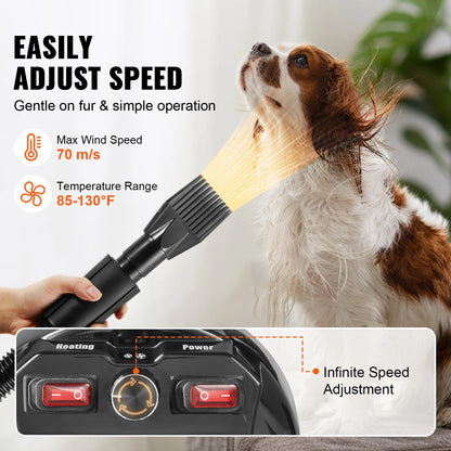 2000W/2.7HP Dog Blow Dryer Adjustable Speed Temperature Control with 4 Nozzle and Extendable Hose