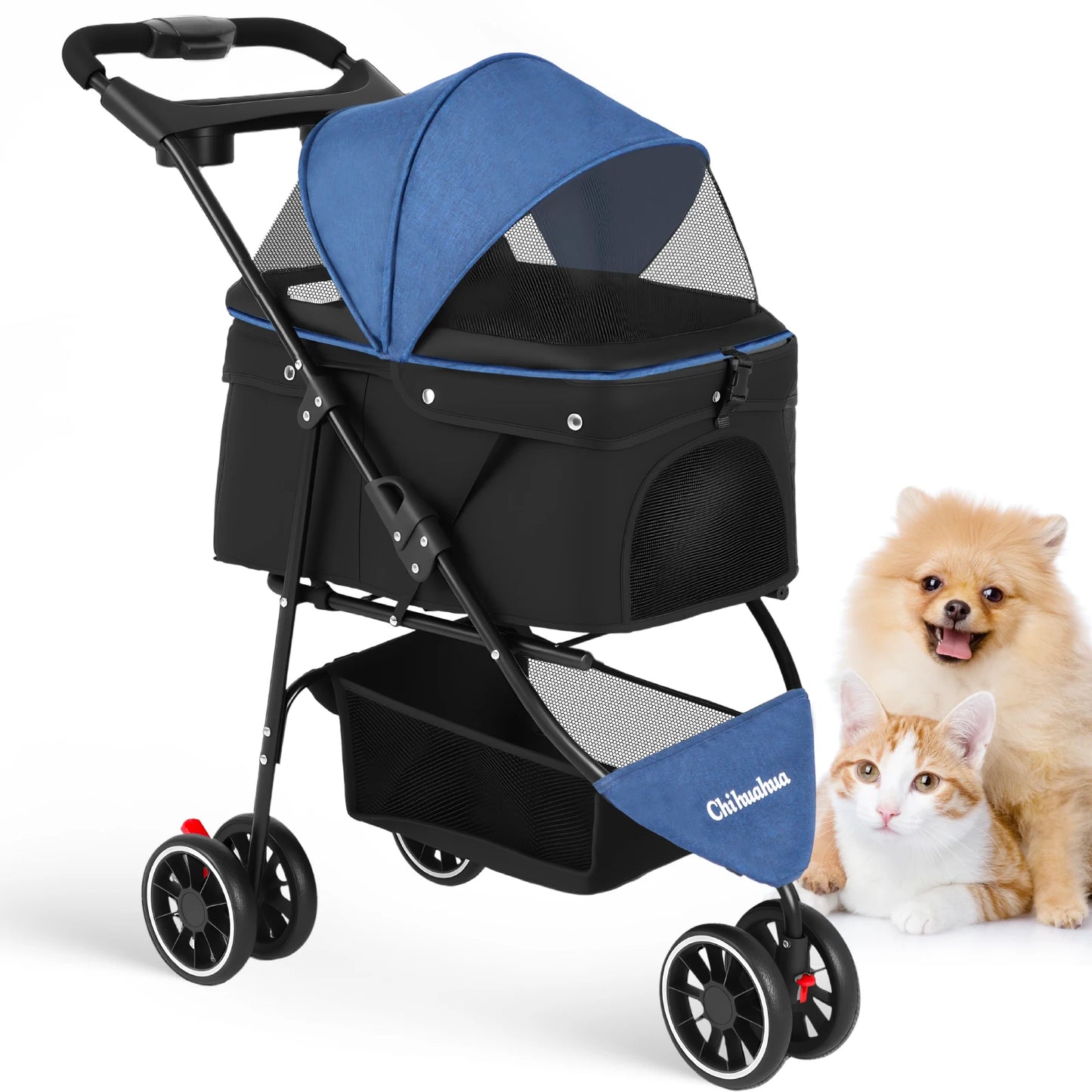Pet Stroller For Small Medium Cats & Dogs Mesh Canopy Pet Travel Carrier Suitable Outdoor Travel