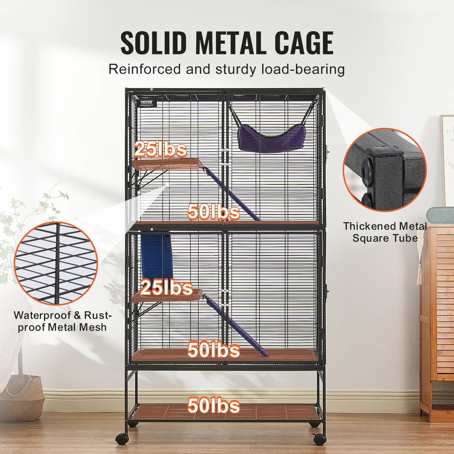 64.6" Rolling Metal Ferret Cage Large 4-Tier Critter  Rats Hamster Guinea Chinchilla