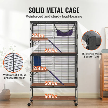 64.6" Rolling Metal Ferret Cage Large 4-Tier Critter  Rats Hamster Guinea Chinchilla