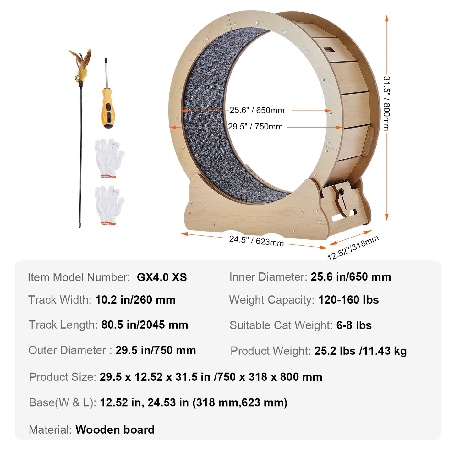SucceBuy Wooden Large Cat Treadmill Wheel  Detachable Carpet& Cat Teaser