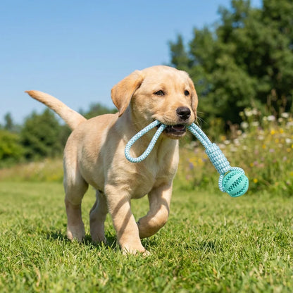 Cotton Rope & Rubber Dog Chew Ball, Treat Dispenser Toy.