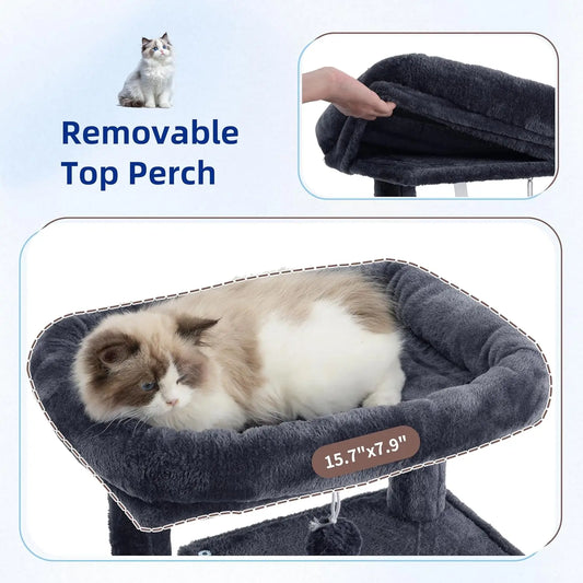 43.3 Inch Cat Tree, Steel Tube, Hammock, Condo, Scratching Post in Smoky Gray