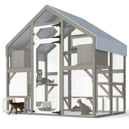 71 H Outdoor Cat Enclosure for Multiple Cats with Weatherproof Roof