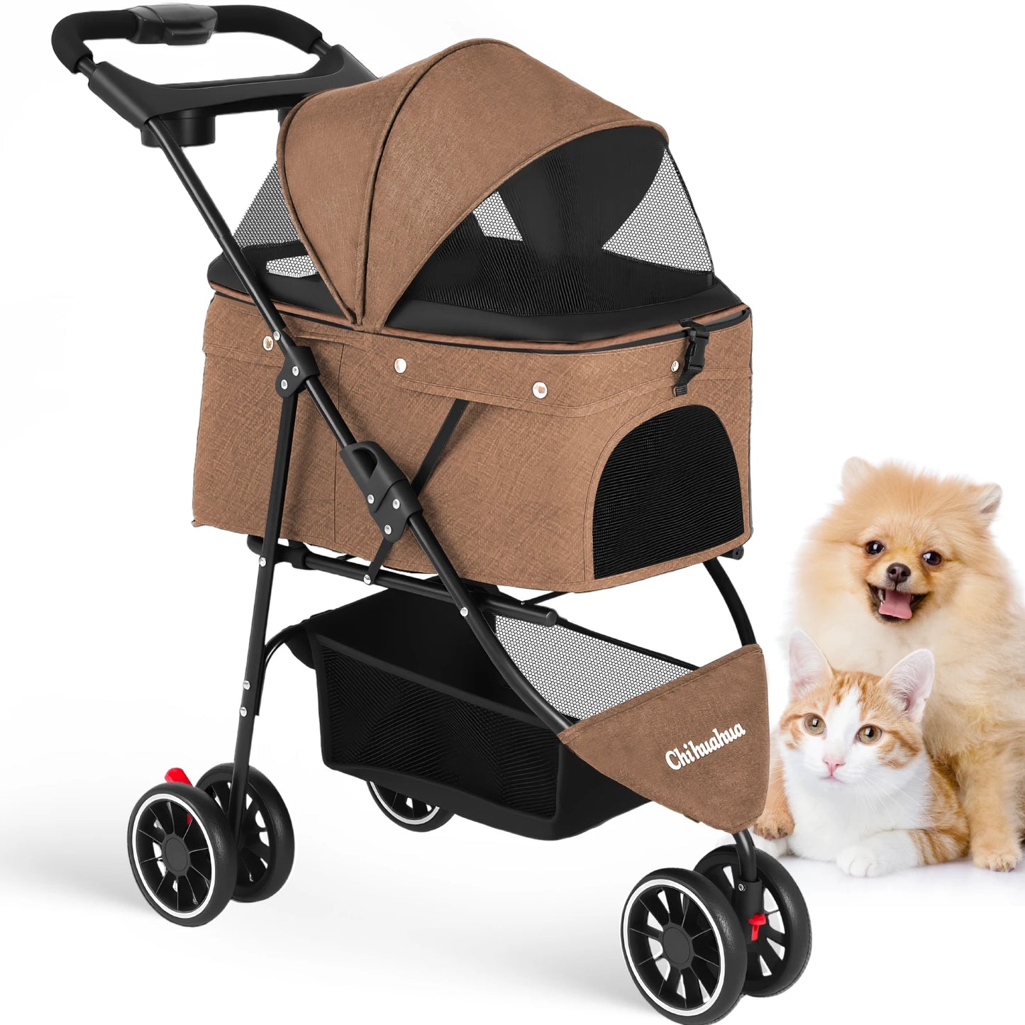 Pet Stroller For Small Medium Cats & Dogs Mesh Canopy Pet Travel Carrier Suitable Outdoor Travel