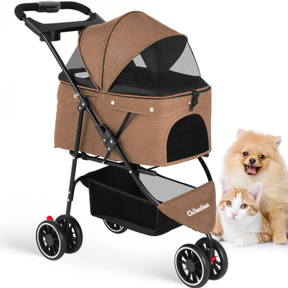 Pet Stroller For Small Medium Cats & Dogs Mesh Canopy Pet Travel Carrier Suitable Outdoor Travel