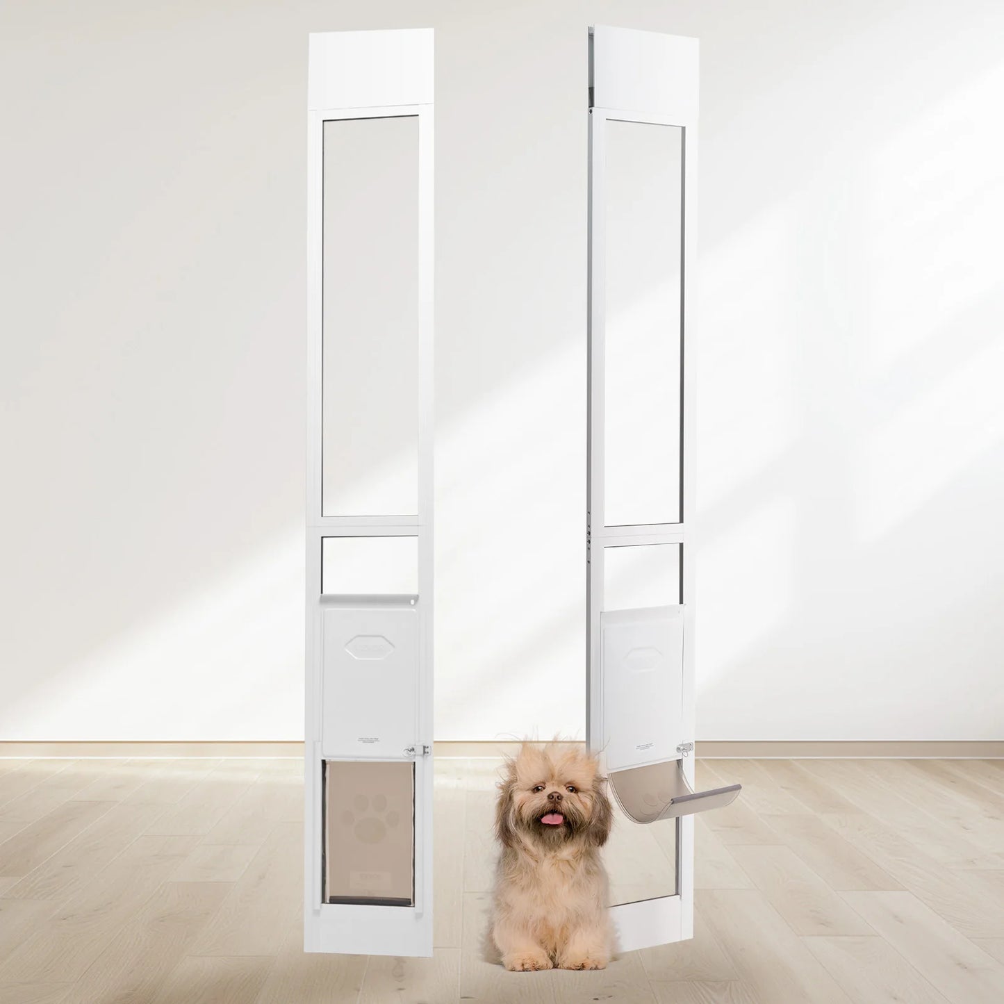 Dog Door Sliding Glass Door Adjustable Height Aluminum Frame Tempered Glass Pet Door