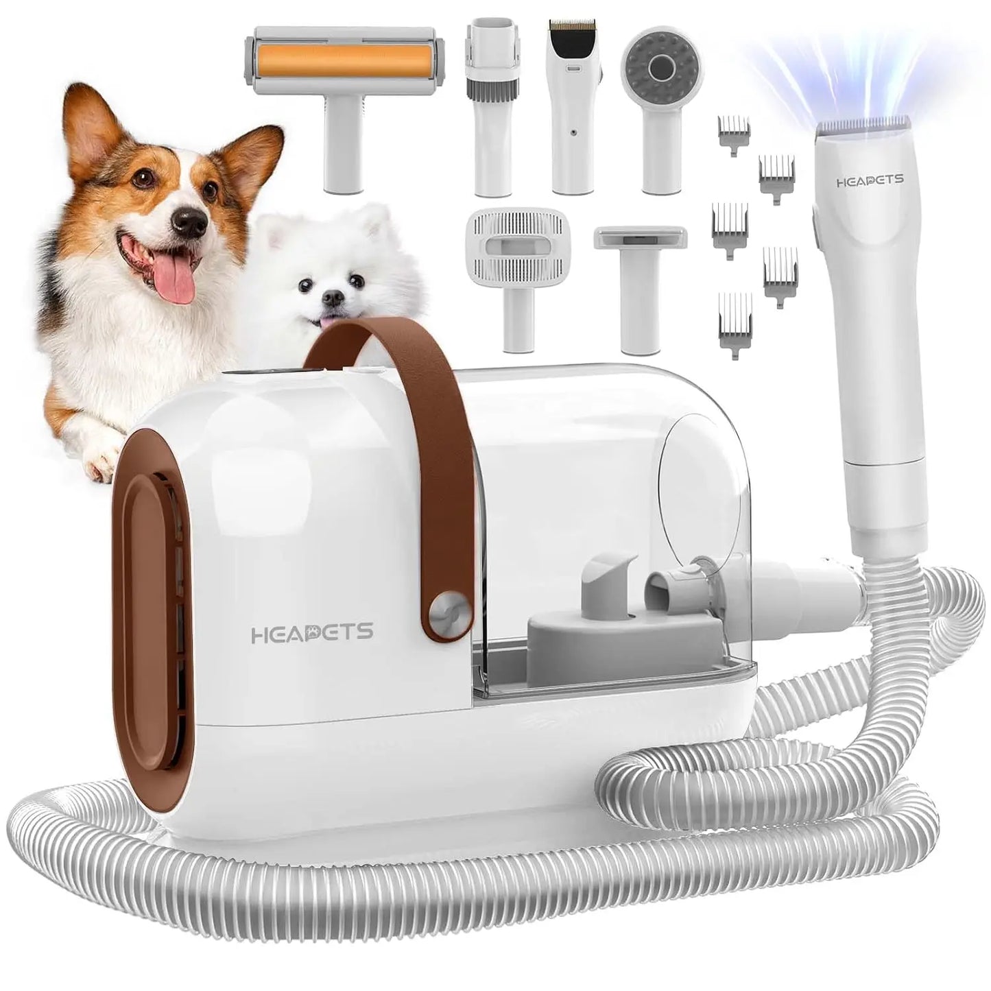 Pet Grooming Vacuum Kit with 7 Tools, Low Noise Electric Clipper and Brush