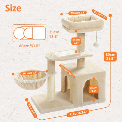 Cat tree, 2 Styles with Cat Scratching Posts Big Hammock and Removable Top Perch Grey