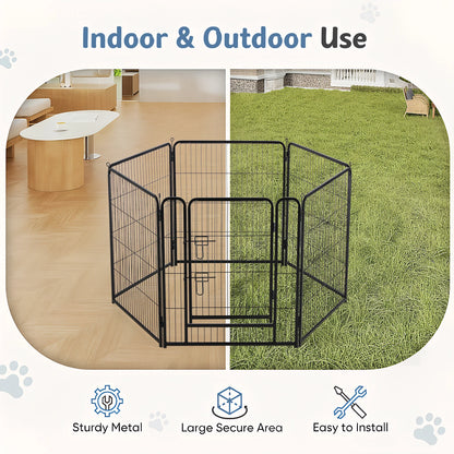 JHK 6 Panels Metal Dog Playpen Pet Fence 24 Inch to 40 Inch Foldable Large Dog Puppy Exercise for Yard Gate Camping Outdoor