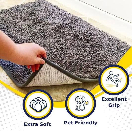 Super Absorbent Microfiber Dog Door Mat for Muddy Paws,Non-Slip Washable Pet Rug, Quick Dry Chenille Entryway Carpet, Grey 24x35