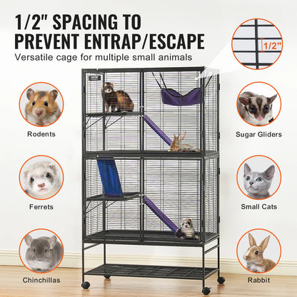 64.6" Rolling Metal Ferret Cage Large 4-Tier Critter  Rats Hamster Guinea Chinchilla