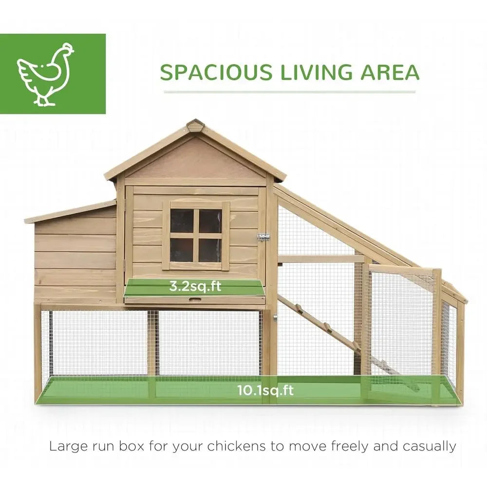Natural Wooden Chicken Coop with Removable Tray, Ventilated Windows, and Nesting Box for Hens
