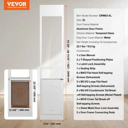 Dog Door Sliding Glass Door Adjustable Height Aluminum Frame Tempered Glass Pet Door
