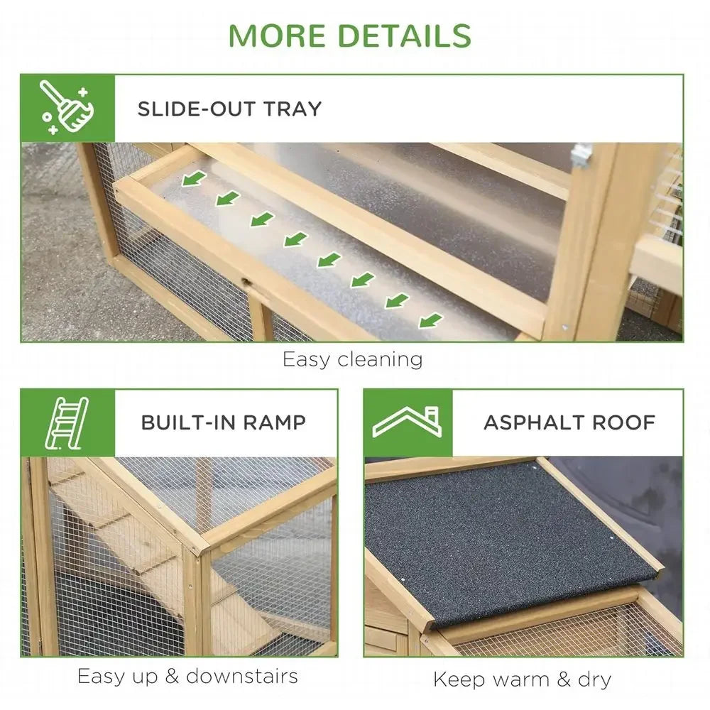 Natural Wooden Chicken Coop with Removable Tray, Ventilated Windows, and Nesting Box for Hens