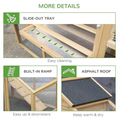 Natural Wooden Chicken Coop with Removable Tray, Ventilated Windows, and Nesting Box for Hens