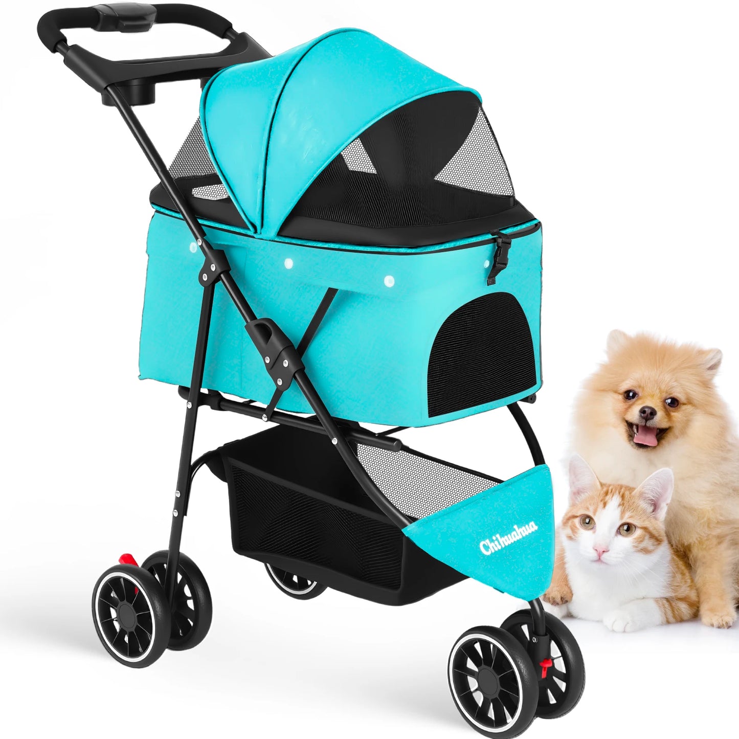 Pet Stroller For Small Medium Cats & Dogs Mesh Canopy Pet Travel Carrier Suitable Outdoor Travel