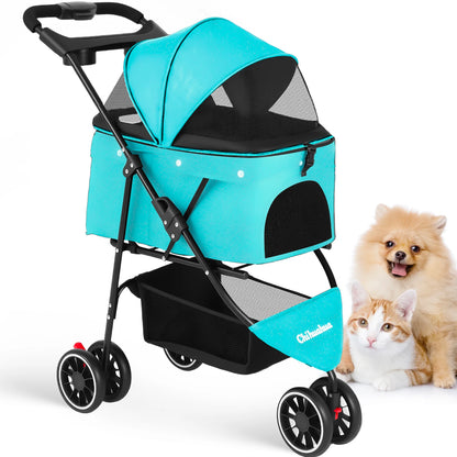 Pet Stroller For Small Medium Cats & Dogs Mesh Canopy Pet Travel Carrier Suitable Outdoor Travel