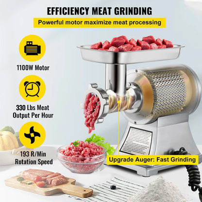 SucceBuy Commercial Electric Meat Mincer Meat Grinder Machine 1.5HP 220PRM Stainless Steel Meat Grinder Sausage Stuffer Maker