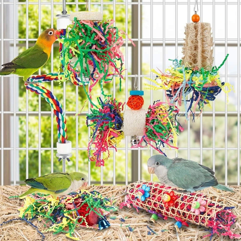 6 PCS Bird Chew Toys Cage Removal Pendant Parrot Paper Toys Bite Toys Cage-hanging Chew Paper Ball Toys Bird Foraging Toys