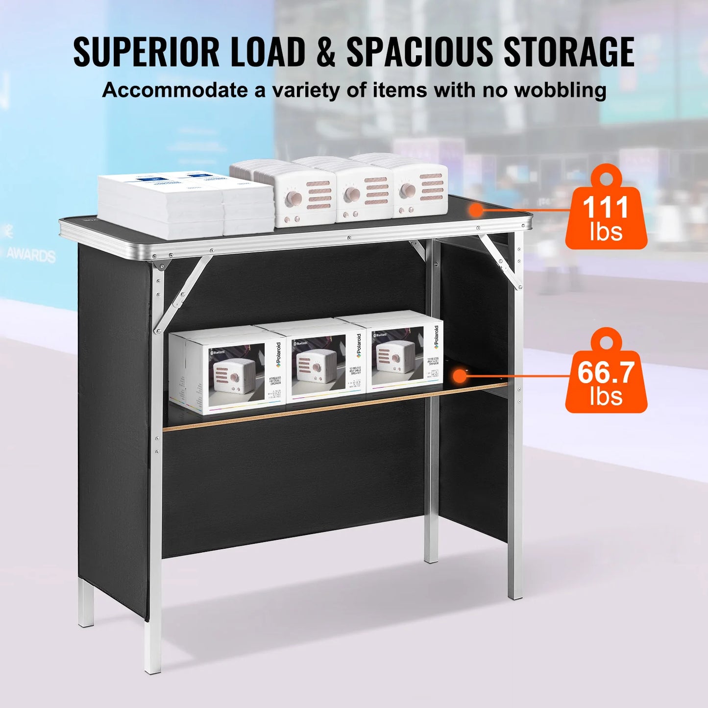 Folding Portable Bar Table Include Carrying Case Storage Shelf Skirt