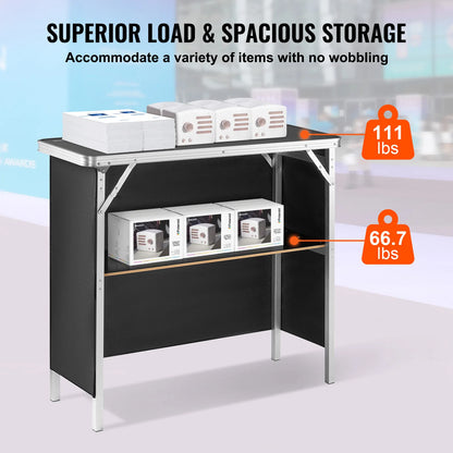 Folding Portable Bar Table Include Carrying Case Storage Shelf Skirt