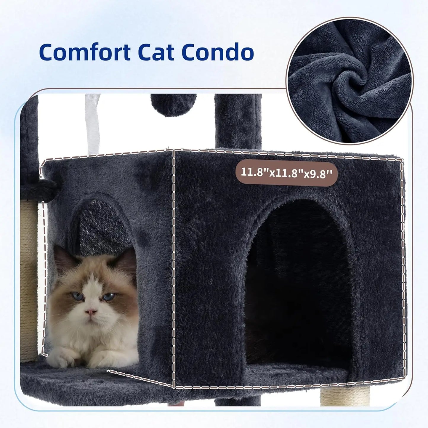 43.3 Inch Cat Tree, Steel Tube, Hammock, Condo, Scratching Post in Smoky Gray