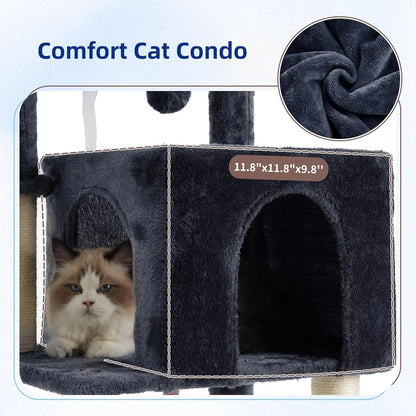 43.3 Inch Cat Tree, Steel Tube, Hammock, Condo, Scratching Post in Smoky Gray