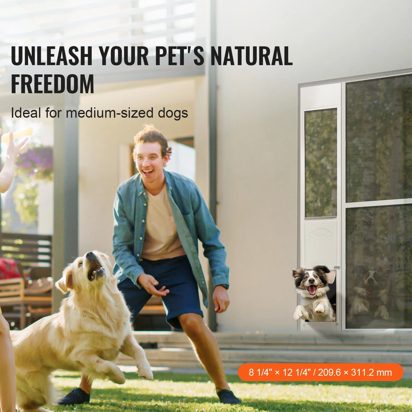 Dog Door Sliding Glass Door Adjustable Height Aluminum Frame Tempered Glass Pet Door